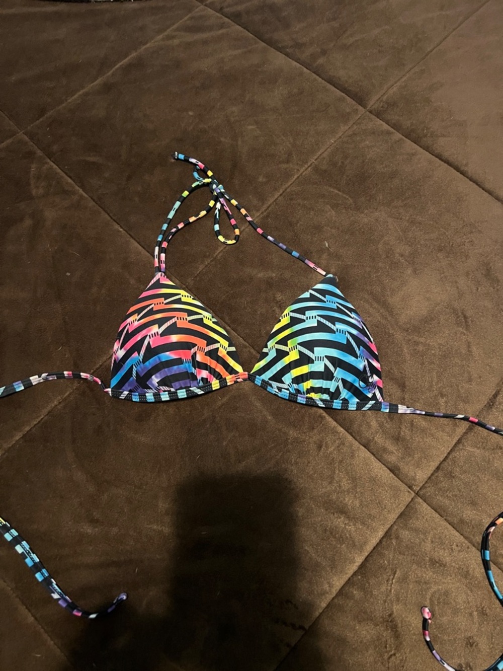 OP Multicolor Neon Chevron Triangle Bikini Top - Blue Pink Yellow